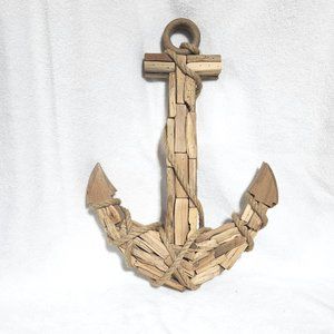 Wooden Handmade Driftwood Anchor Wall Decor with Rope Acc 15.5" x 22.5"